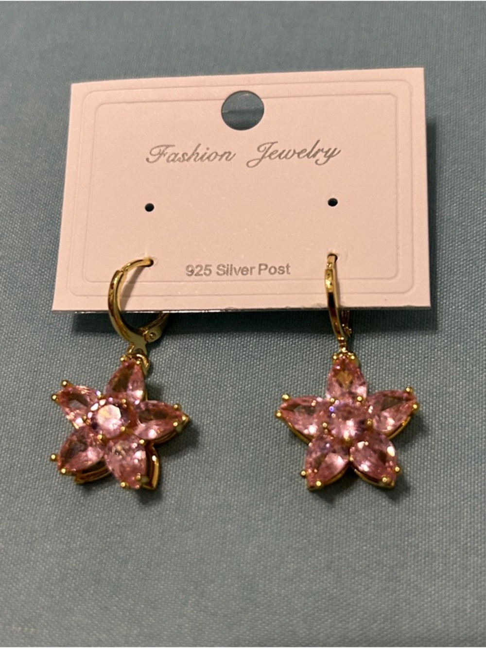 Fashion Jewelry Gold-Tone Pink Floral Drop Earrings